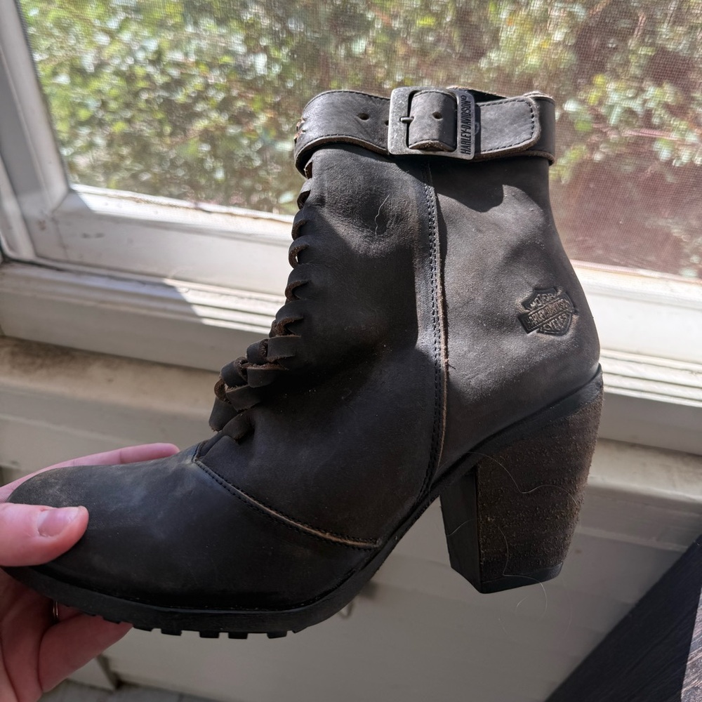 Biker Leather Ankle Boots with Buckle